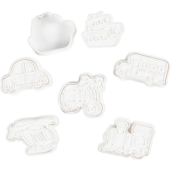 Emporte-Pièces avec Tampon, Transport, dim. 3,5-5,5 cm, blanc, 6 pièce/ 1 Pq.