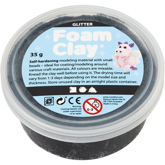 Foam Clay®, glitter noir, 35 gr/ 1 boîte