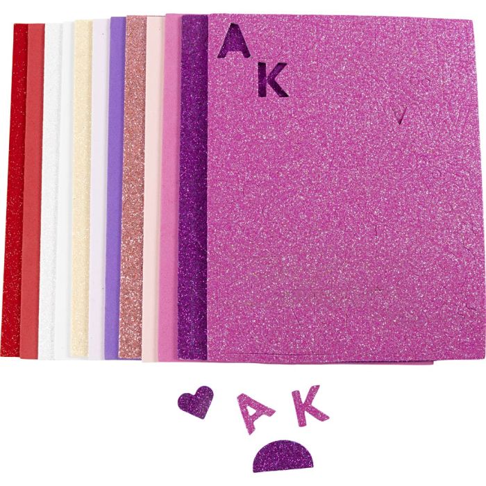 Feuilles de mousse, dim. 14x25 cm, ép. 2 mm, harmonie violet/rose, 12 flles/ 1 Pq.