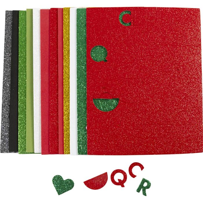 Feuilles de mousse, dim. 14x25 cm, ép. 2 mm, couleurs de noël, 12 flles/ 1 Pq.