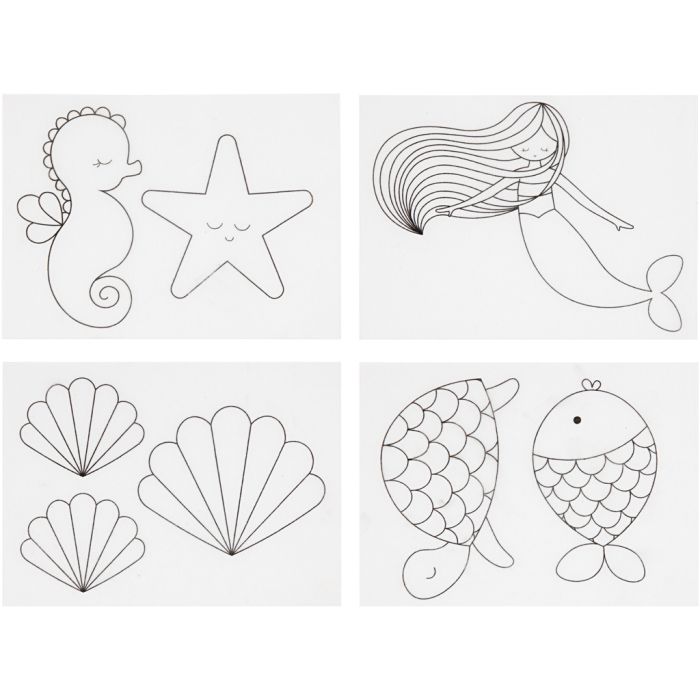 Feuilles de plastique thermorétractable avec motifs, sirène, feuille 10,5x14,5 cm, ép. 0,3 mm, transparent mat, 4 flles/ 1 Pq.