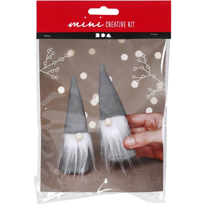 Mini Kit DIY Couture, Lutins du Père Noël scandinaves, H : 12 cm, gris, 1 Pq.