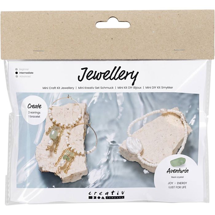 Mini Kit DIY Bijoux, Bracelet et boucles d’oreilles Aventurine Mix, 1 Pq.