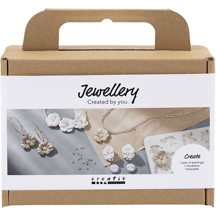 Mini Kit DIY Bijoux, Boucles d’oreilles, bracelet et collier à motif floral, beige, beige clair, beige, 1 Pq.