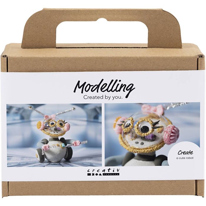 Mini Kit DIY Modelage, Robot, gris, rose, 1 Pq.