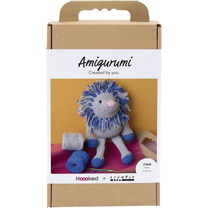 Kit DIY Amigurumi, Lion, bleu marine, gris clair, 1 Pq.