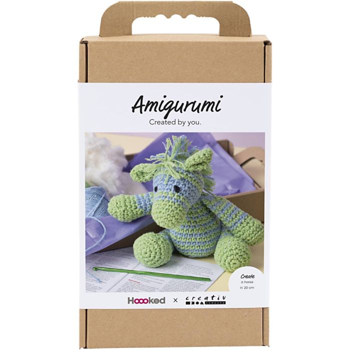 Kit DIY Amigurumi, Zèbre , bleu clair, vert clair, 1 Pq.