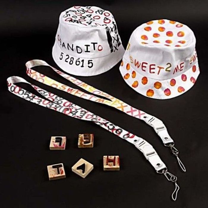 Bucket hat and key straps with fabric print