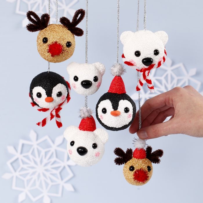 Boules de Noël avec des animaux polaires en pâte Foam Clay et Silk Clay