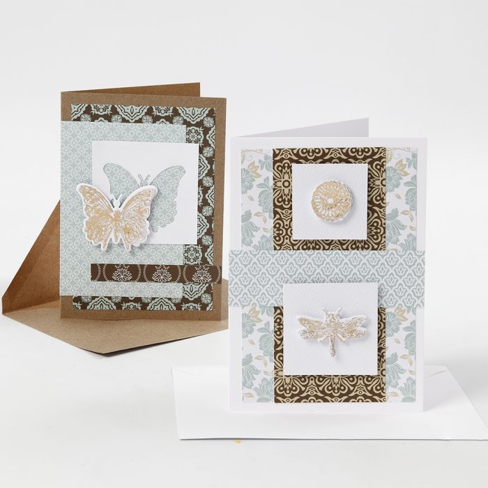 Des cartes de voeux décorées avec du papier design, des motifs poinçonnés et du film décoratif