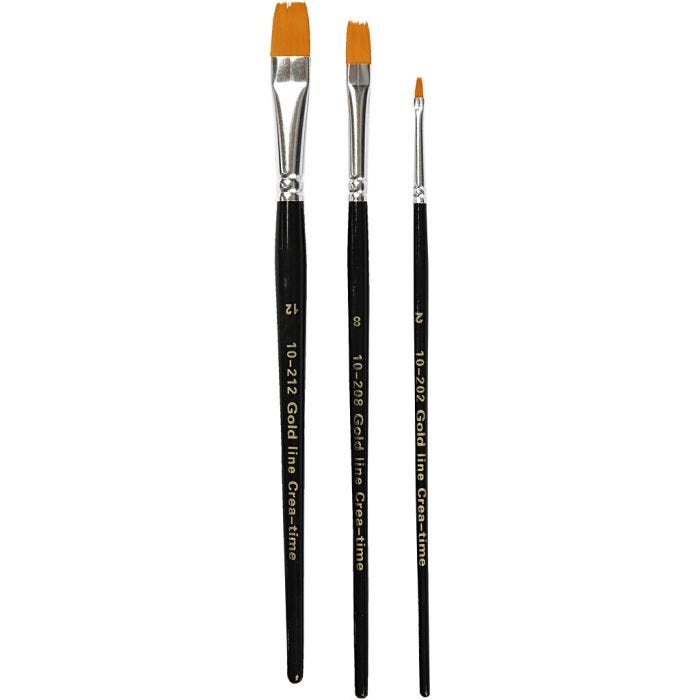 Pinceaux Gold Line, 2+8+12, L : 16,5-19 cm, L : 3-12 mm, Plat, 3pièces/ 1 Pq.