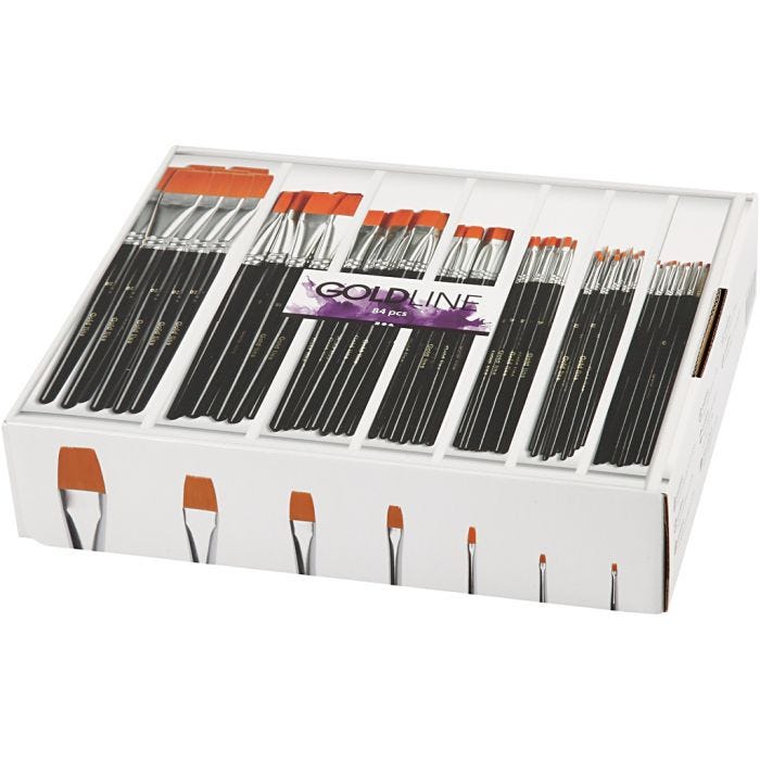 Pinceaux Gold Line, 0+2+4+8+12+16+20, L : 16,5-20 cm, L : 1-7 mm, Plat, 7x12 pièces/ 1 Pq.
