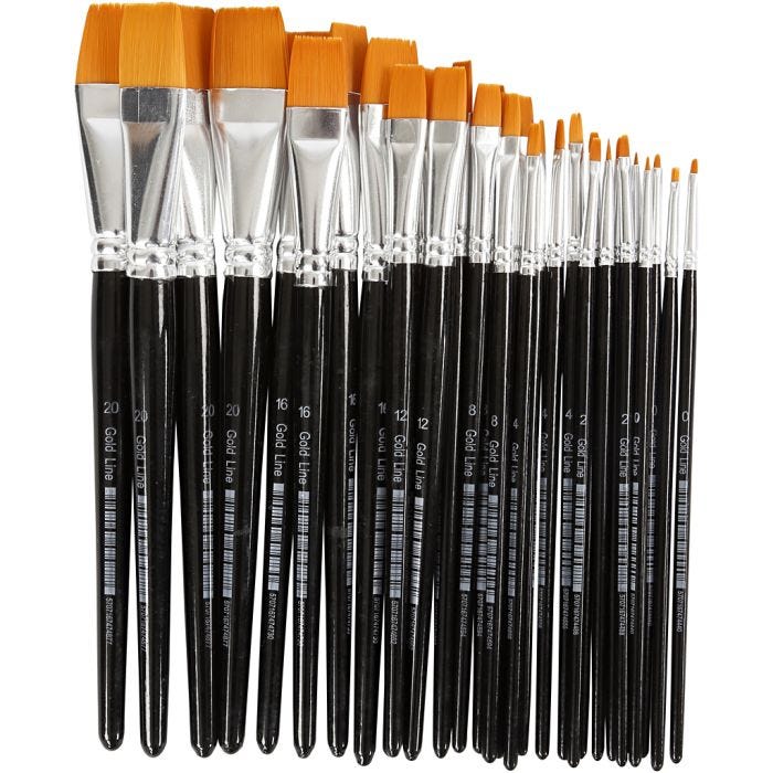 Pinceaux Gold Line, dim. 0+2+4+8+12+16+20, L : 17-21 cm, L : 2-22 mm, Plat, 30 pièces/ 1 Pq.