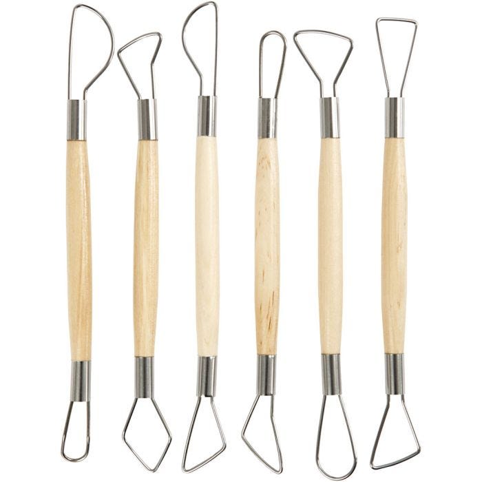 Outils de boucle en argile, arrondies, L : 20 cm, 6 pièces/ 1 Pq.