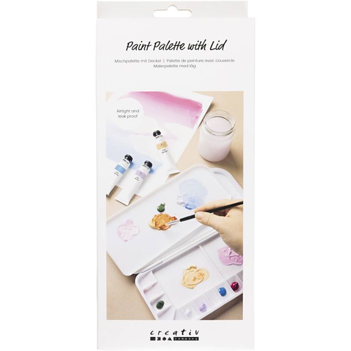 Palette de peinture avec couvercle, dim. 27x12,7x2,3 cm, argent, blanc, 1 pièce