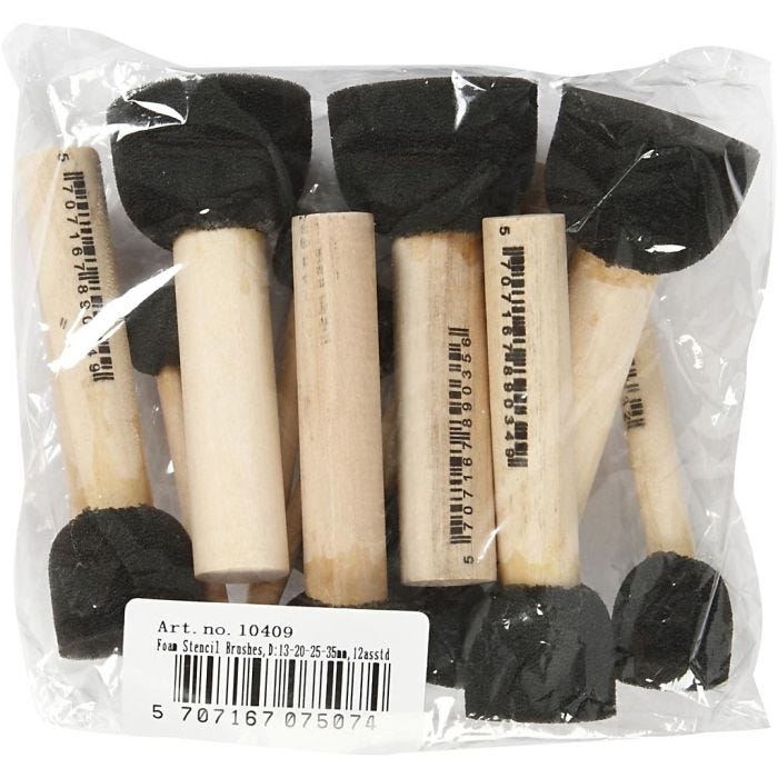 Tampons en Mousse, L : 9-10 cm, d 13+20+25+35 mm, 12 pièces/ 1 Pq.