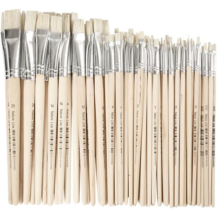 Pinceau Nature Line, 00+0+1+2+4+12+14+20, L : 18-22 cm, L : 3-20 mm, Plat, 68 pièces/ 1 Pq.