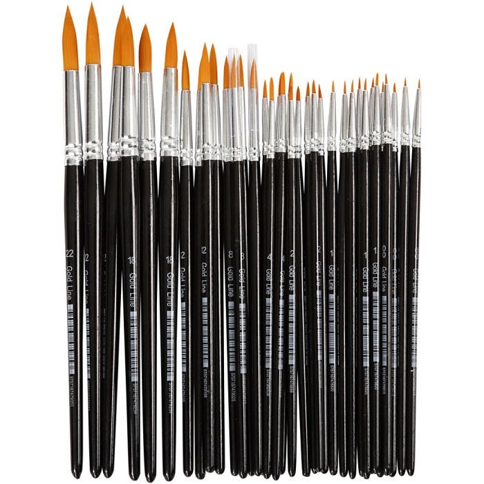 Pinceaux Gold Line, 0+1+2+4+8+12+18+22, L : 17-21,5 cm, L : 1-7 mm, rond, 36pièces/ 1 Pq.