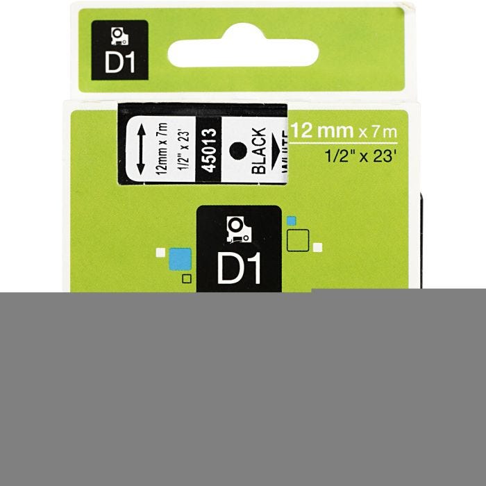 Cassette Dymo D1, L : 12 mm, blanc, 7 m/ 1 rouleau