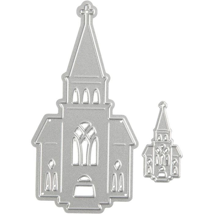 Gabarit de coupe et matrice de découpe, églises, dim. 46x91+18x35 mm, 1 pièce