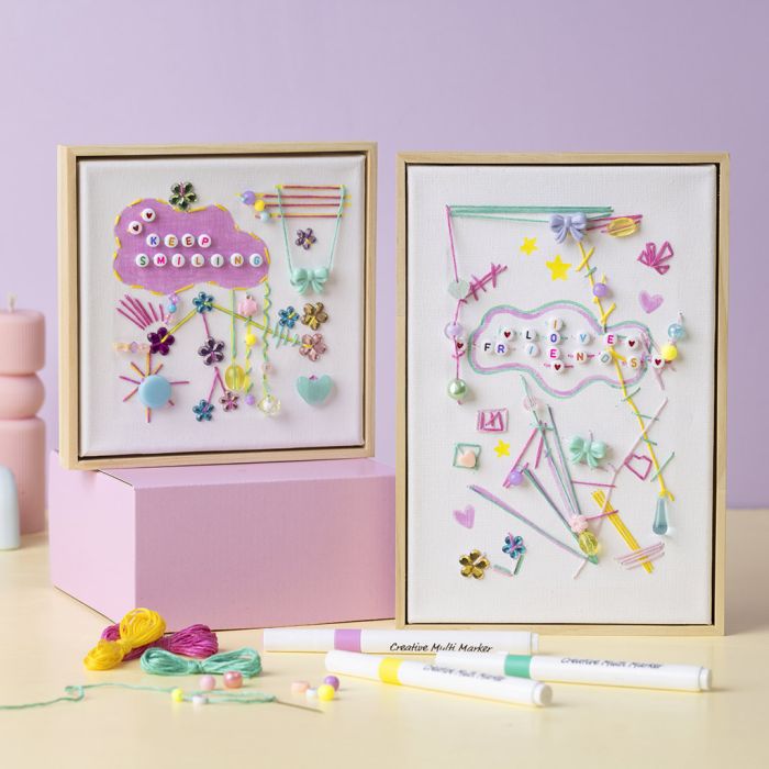 Tableau sur toile avec broderie et perles lettres