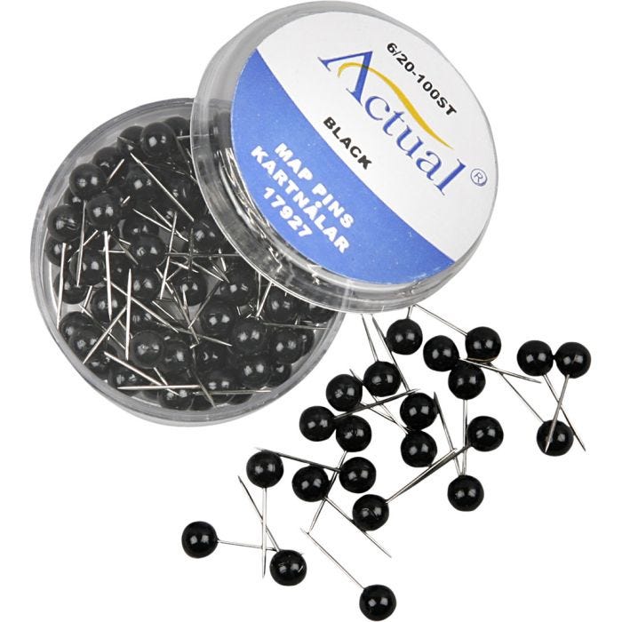 Epingles pour cartes, L : 17 mm, d 6 mm, noir, 100 pièces/ 1 Pq.