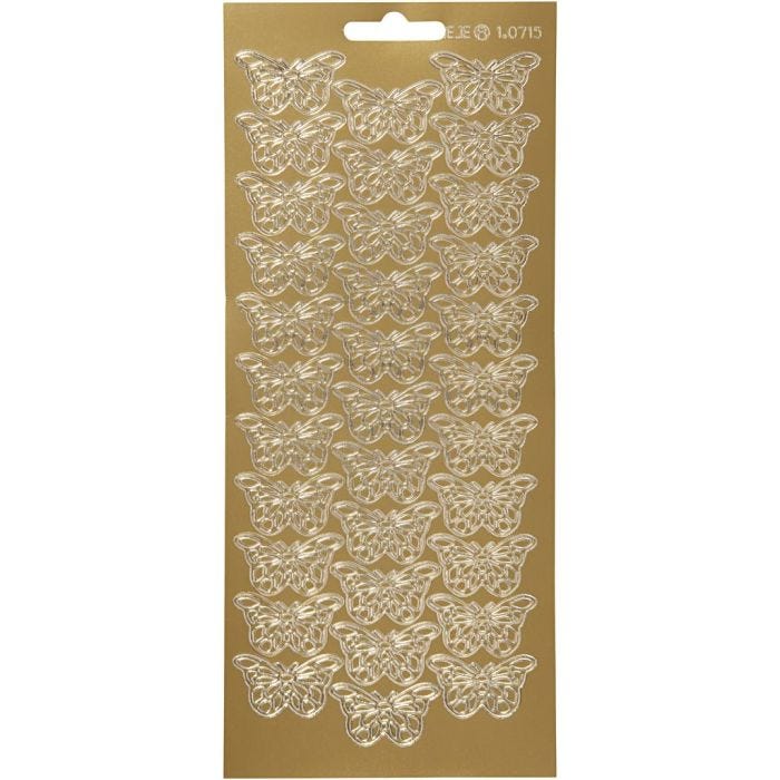 Autocollants, papillons, feuille 10x23 cm, or, 1 flles