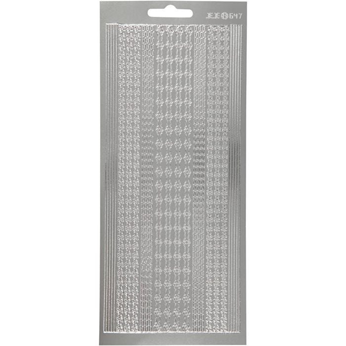 Autocollants, bordures, feuille 10x23 cm, argent, 1 flles