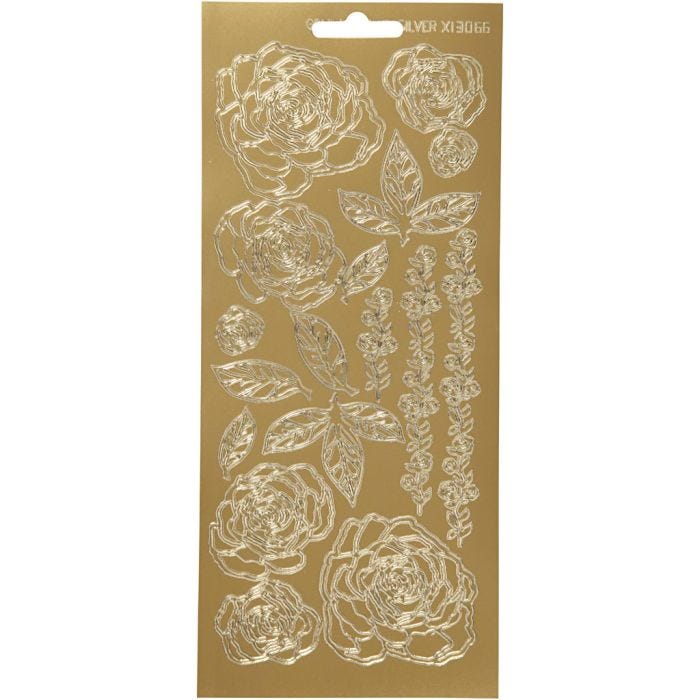 Autocollants, roses, feuille 10x23 cm, or, 1 flles