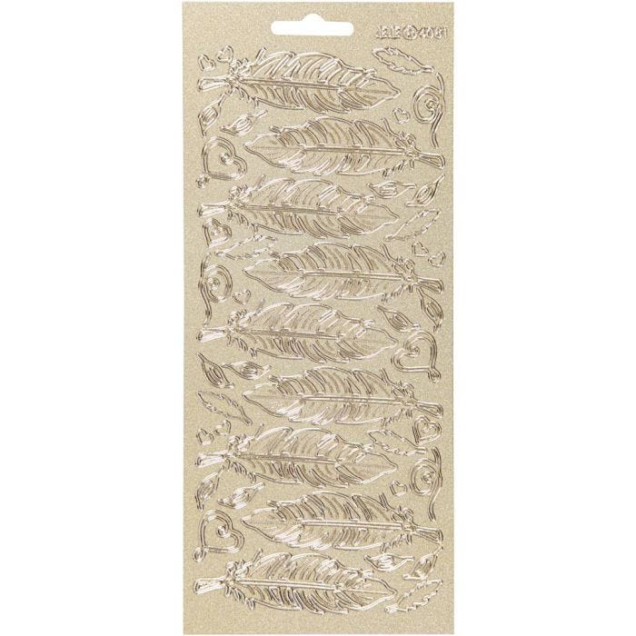 Autocollants, plumes, feuille 10x23 cm, or, 1 flles