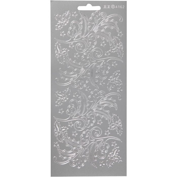 Autocollants, houx, feuille 10x23 cm, argent, 1 flles