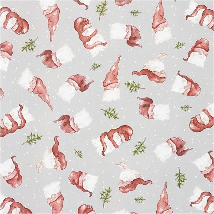 Papier cadeau, Le père Noël avec un grnad bonnet, L : 70 cm, 80 gr, 2 m/ 1 rouleau
