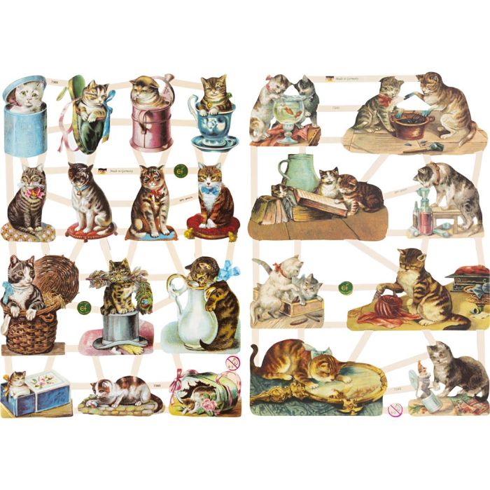Découpes vintage, chats, feuille 16,5x23,5 cm, 2 flles/ 1 Pq.