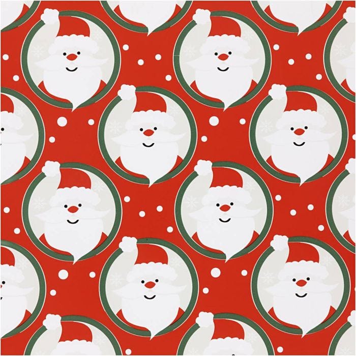 Papier cadeau, Père Noël, L : 50 cm, 80 gr, rouge, 5 m/ 1 rouleau