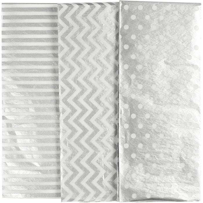 Papier de soie, feuille 50x70 cm, 17 gr, argent, 6 flles/ 1 Pq.