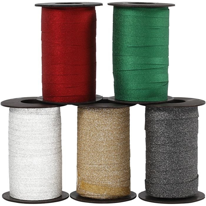 Ruban cadeau, L : 10 mm, paillettes, ass. de couleurs, 5x100 m/ 1 Pq.