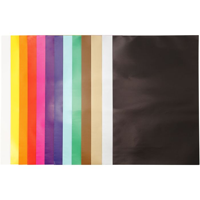Papier Glacé, feuille 32x48 cm, 80 gr, ass. de couleurs, 100 flles/ 1 Pq.