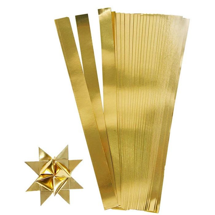 Bandes de papier étoiles, L : 45 cm, d 4,5 cm, L : 10 mm, or, 100 bandes/ 1 Pq.