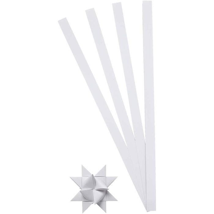 Bandes de papier étoiles, L : 45 cm, L : 10 mm, d 4,5 cm, blanc, 100bandes/ 1 Pq.