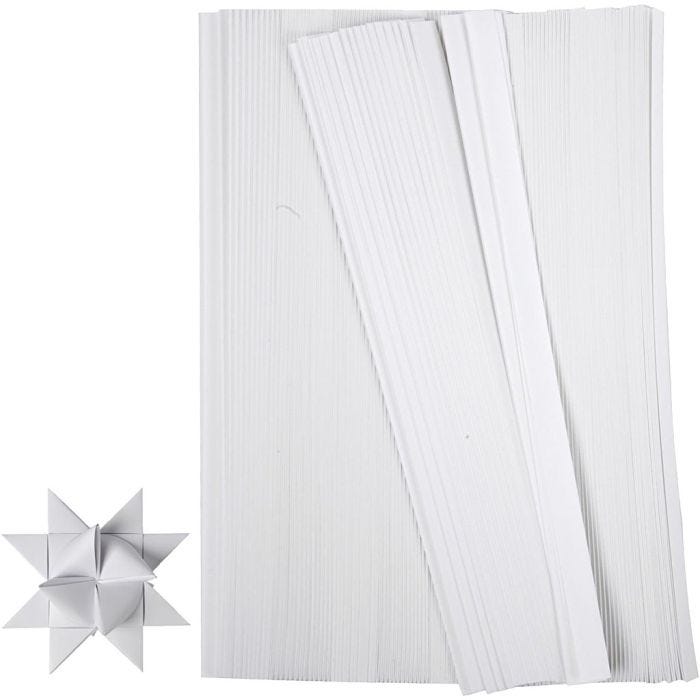 Bandes de papier étoiles, L : 45 cm, L : 10 mm, d 4,5 cm, blanc, 500bandes/ 1 Pq.