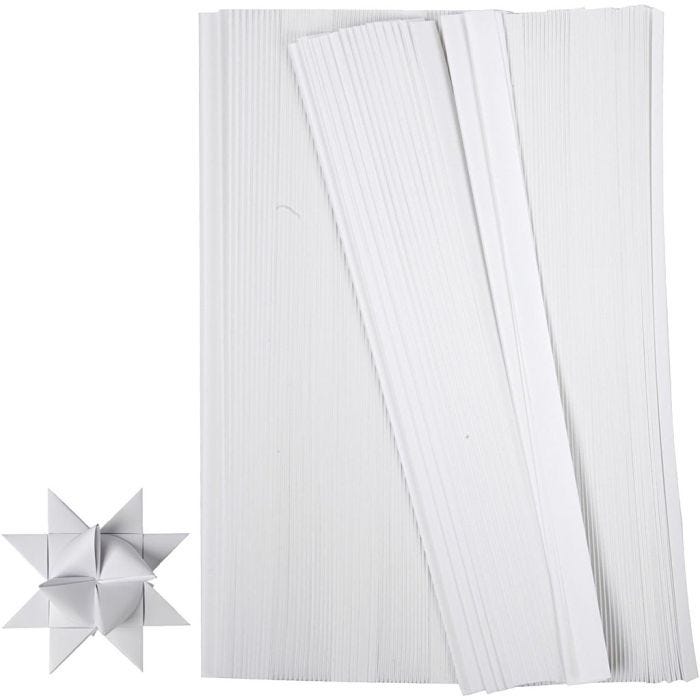 Bandes de papier étoiles, L: 45 cm, L: 10 mm, d 4,5 cm, blanc, 500 bandes/ 1 Pq.