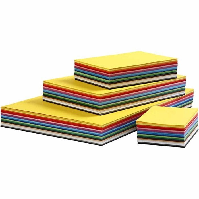 Papier Cartonné Colortime, A2,A3,A4,A5,A6, 180 gr, ass. de couleurs, 1800 flles ass./ 1 Pq.