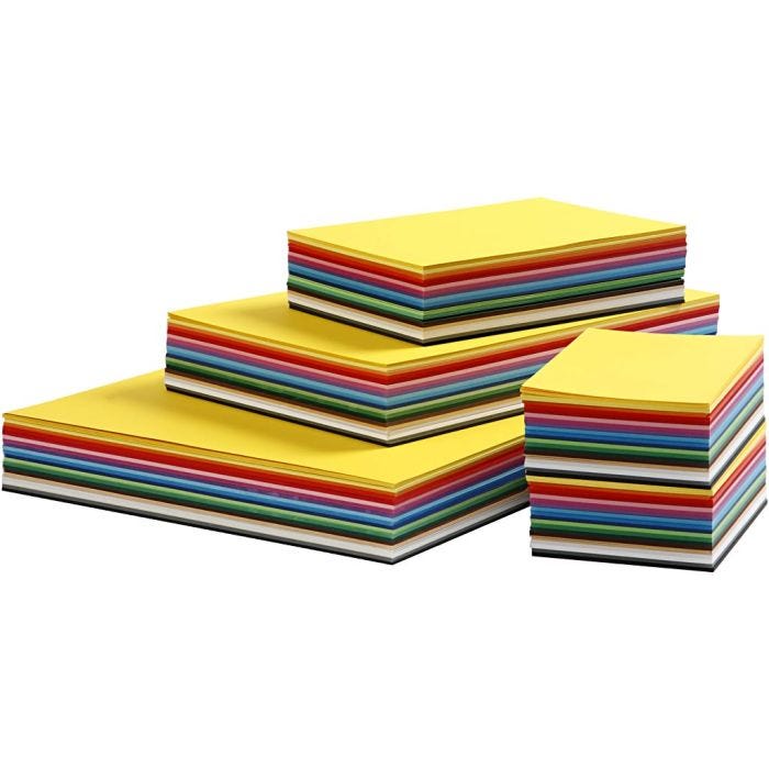 Papier Cartonné Colortime, A3,A4,A5,A6, 180 gr, ass. de couleurs, 1500 flles ass./ 1 Pq.