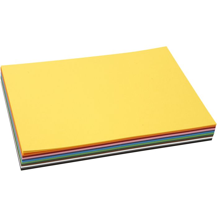 Papier cartonné coloré, A4, feuille 210x297 mm, 180 gr, ass. de couleurs, 12x10flles/ 1 Pq.