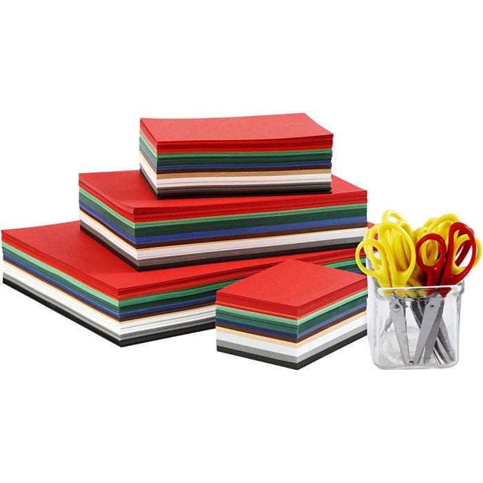 Papier cartonné de Noël avec ciseaux, A3,A4,A5,A6, 180 gr, ass. de couleurs, 1 set