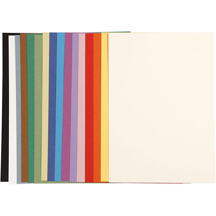Papier cartonné Mi-Teintes, A4, feuille 210x297 mm, 160 gr, ass. de couleurs, 16 flles ass./ 1 Pq.