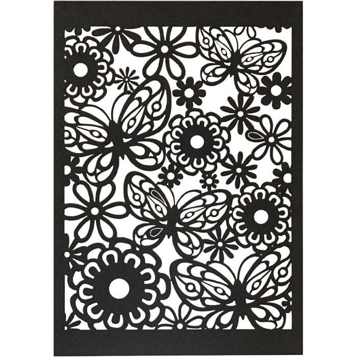 Papier cartonné motif dentelle, feuille 10,5x15 cm, 200 gr, noir, 10 pièces/ 1 Pq.