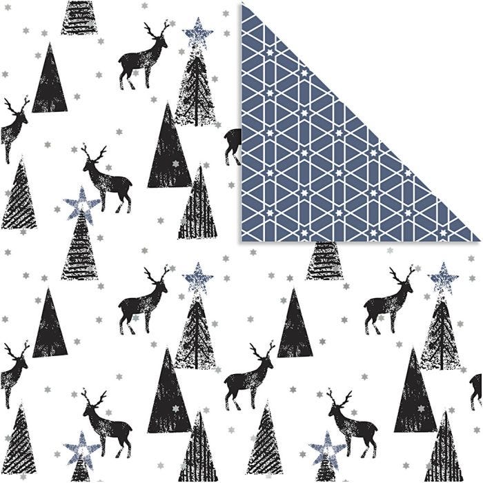 Papier Design, rennes et motifs, 180 gr, noir, argent, blanc, 3 flles/ 1 Pq.