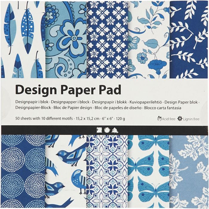Bloc de papier design, feuille 15,2x15,2 cm, 120 gr, bleu, 50flles/ 1 Pq.