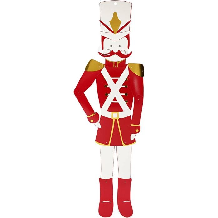 Casse-noisette, H : 110 cm, L : 30 cm, 300 gr, or, rouge, blanc, 1 pièce